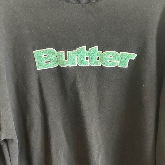 Butter Goods Crewneck Black Sweatshirt Blue Letters SZ L Skater Streatwear - Picture 3 of 8